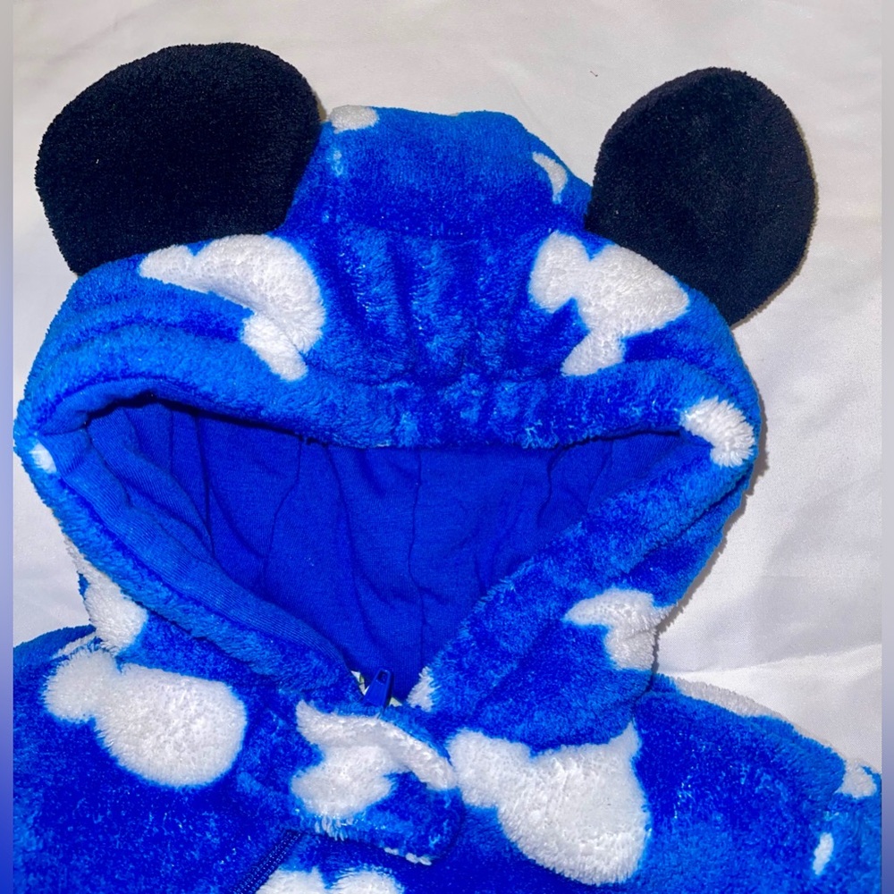 Disney Baby 3 month one piece snow suit hooded footed Mickey Mouse blue - Picture 7 of 10